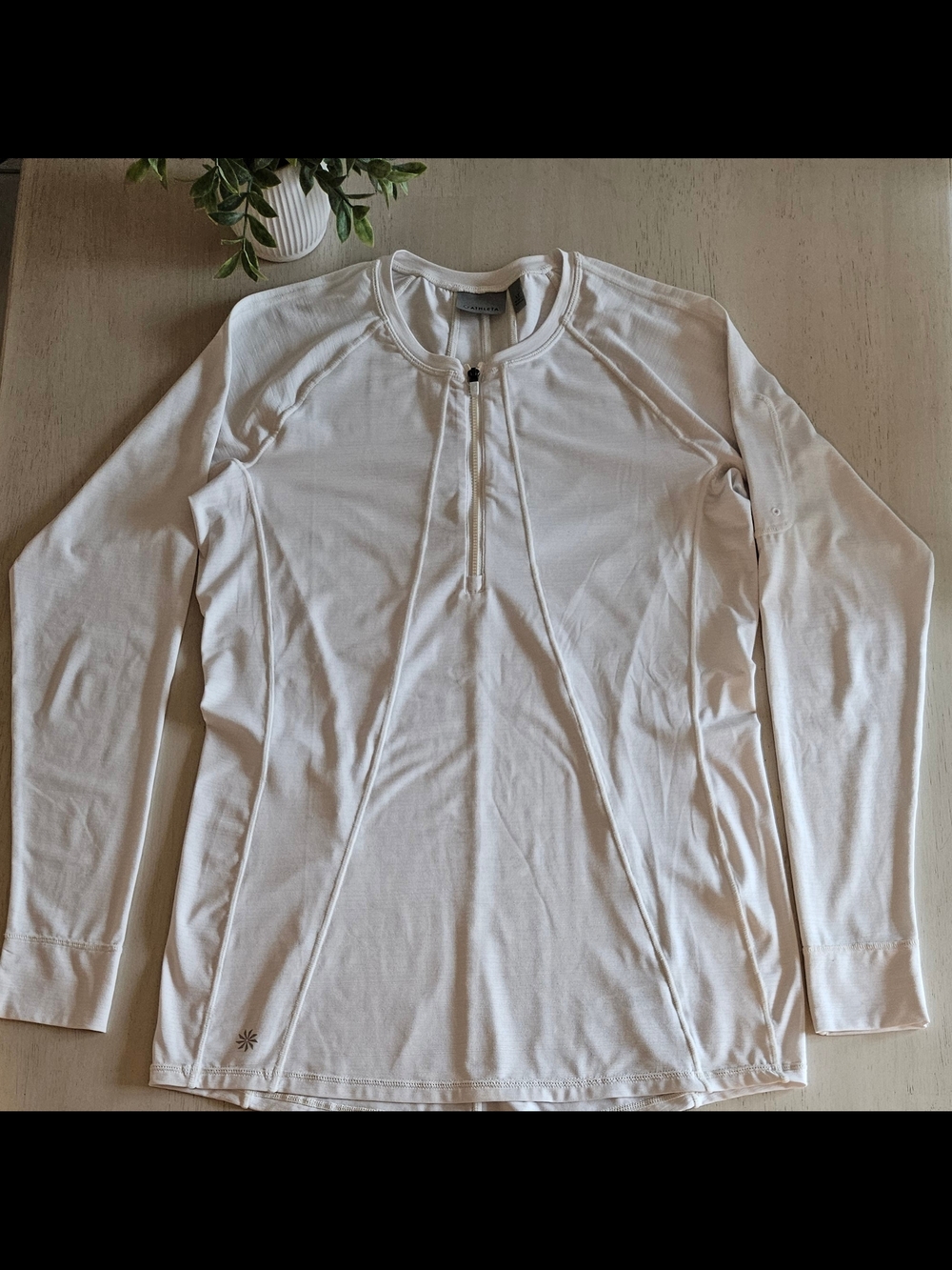 Athleta White Long-Sleeve Half-Zip Performance Top